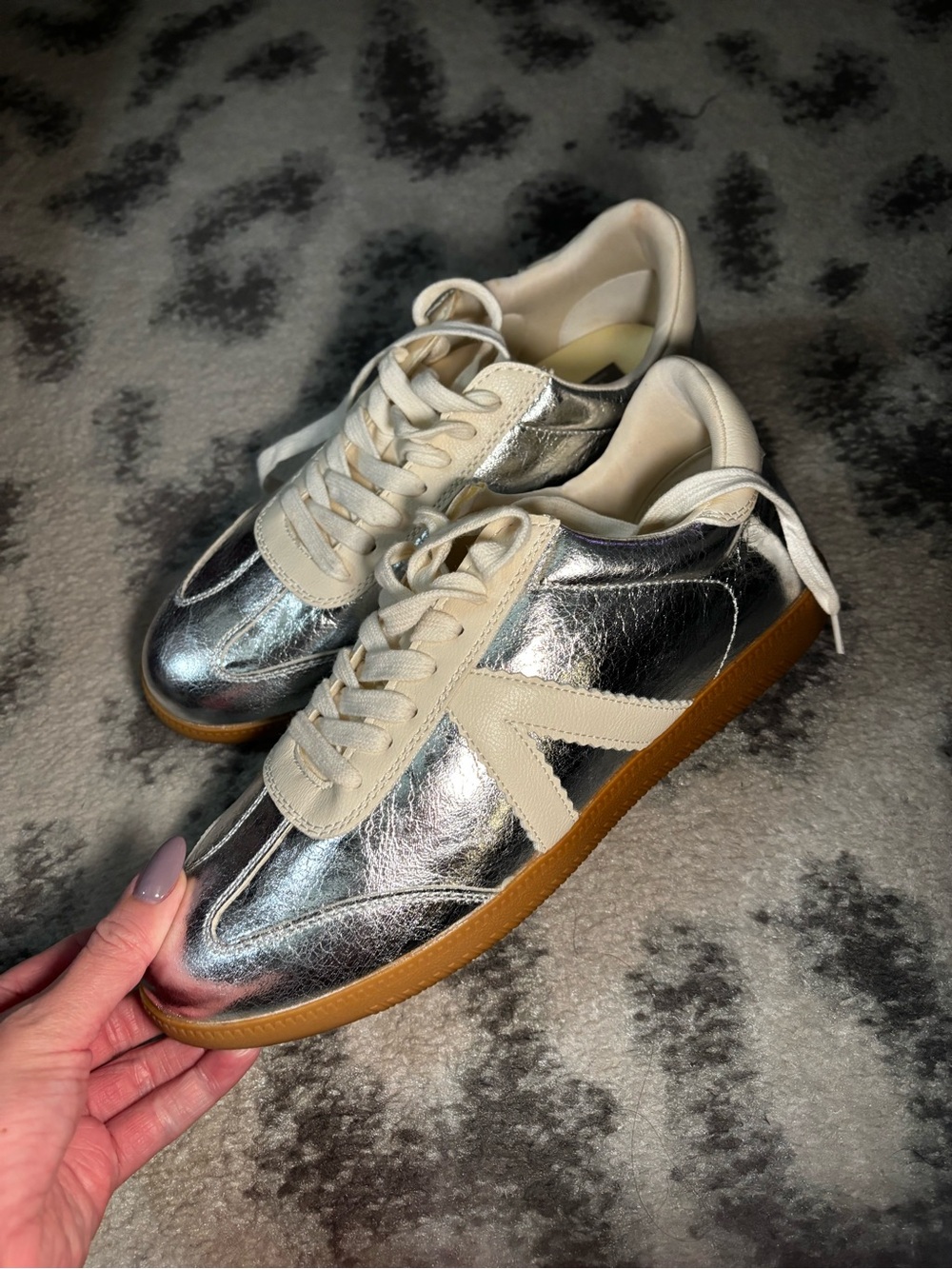 MIA Metallic Silver Sneakers with Cream Trim and Gum Sole